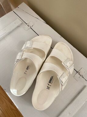 Birkenstock White Two-Strap Arizona EVA Slides